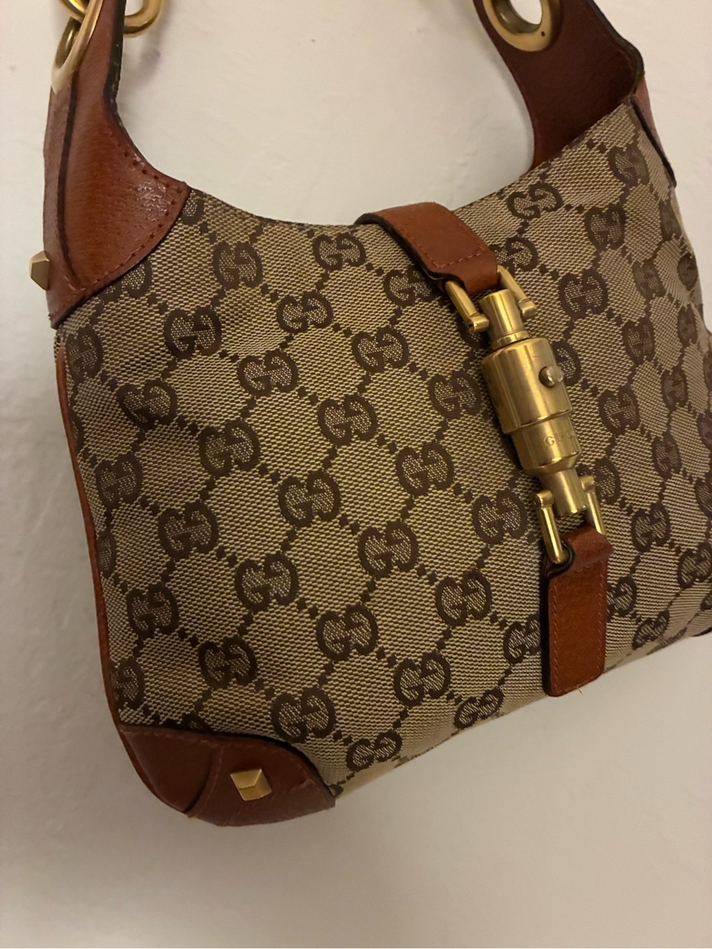 Gucci Brown GG Canvas mini Jackie piston lock Shoulder Bag with Gold Hardware - Picture 2 of 9